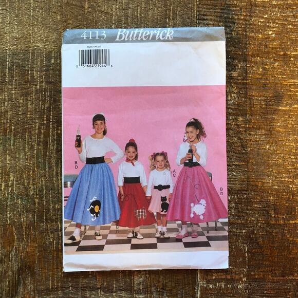 Butterick Sewing Pattern 4113 Girls Costume 1950s Poodle Circle Skirt 4-14 UNCUT - Picture 1 of 3